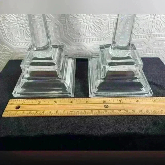 Crystal Candle Sticks Holders Square Base 8" Tall 24% Lead Crystal USA - Picture 9 of 12